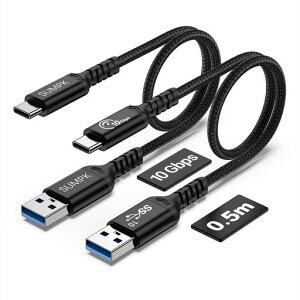 SUMPK Android Auto & CarPlay USB C�P�[�u�� 10Gbps 60W PD 50cm(2�{�A�u���b�N)�AUSB C 3.1 Gen 2 to USB-A �t�@�X�g�[�d�P�[�u�� iPhone 16/15 Pro/Samsung