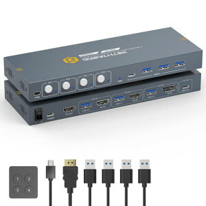 KVM�X�C�b�` 4����1�o�́AHDMIx2�EDisplayPort�EUSB-C�Ή��A4K@60Hz 4��PC�ؑ֊�