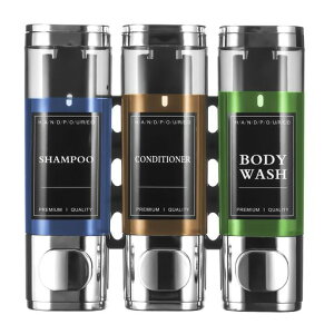 TranRanticシャンプーディスペンサー300ml*3ソープディスペンサー壁掛けハンドソープドリルなしディスペンサーシャンプー手洗い/洗面所/キッチン/病院などに適用(シルバー)