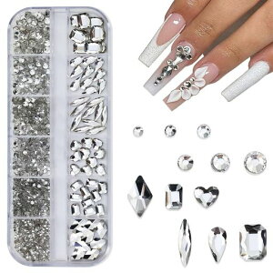 BTtimeラインストーンネイルパーツセット12種類混入ネイルアートパーツ3D立体平底ネイル飾りパーツハンドメイド素材クリスタルセルフネイルDIY手芸パーツクリスタルデコ用