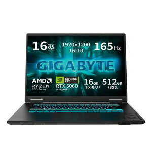 GIGABYTE A16 �Q�[�~���O�m�[�gPC (16�C���`| GeForce RTX 5060 | AMD Ryzen 7 260 | 16GB ������ | 512GB SSD | Windows 11 | 165Hz WUXGA |