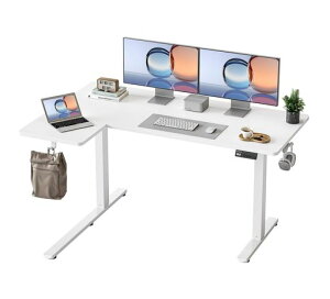 YIHAYO���~�f�X�NL���f�X�N��140cm���s90cm�d���X�^���f�B���O�f�X�N���~���f�X�N�����������[�@�\�Q�[�~���O�f�X�N�É����[�t�b�N�t���g�ݗ��ĊȒP�p�\�R���f�X�N�z���C�g�t���[��/�z���c