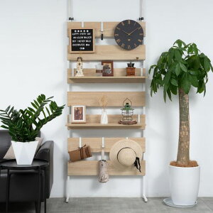 JUPEA突っ張りウォールラック幅80/幅60突っ張り収納木目調パーテーション間仕切り突っ張りツッパリ棚ウォールラック壁収納ラック突っ張り棚玄関天井組み立て簡単おしゃれスリム(ナチュ…
