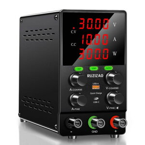 RUZIZAO安定化電源可変直流電源0-30V0-10A300W卓上型実験室用エンコーダーノブ付きUSB/Type-C高速充電4桁LED表示OCP/OVP保護機能粗微調整機能