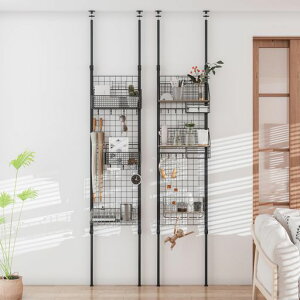 LunarLight突っ張りメッシュパネル突っ張り棒突っ張りパーテーション(ワイヤーネットメッシュタイプ)幅45x奥行2.5x高さ165-290cm(3連体Sフック2個付き)壁掛け小物展示収納壁面収納天井間仕切り…