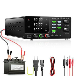 RUZIZAO安定化電源30V20A600W大電力可変直流安定化電源4桁電圧電流電力表示エンコーダ付きボタン6V12V24V電池充電用スイッチング電源DC電気制御機器実験室用直流実験室電源テープ記憶機能サ…