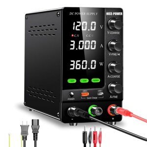 RUZIZAO安定化電源(0~120V0~3A)DC安定化ベンチ電源エンコーダノブ、OCPとOVP付き実験室電源、USBとType-C18W急速充電と出力スイッチ付き定電圧電源