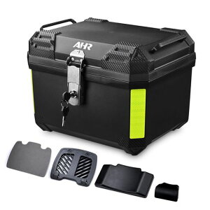 AHRバイク用リアボックス大容量45Lトップケース防水防塵簡単脱着反射シール四角型取付ベース付ロック付防犯対策フルフェイス収納可能ブラックバイク用汎用ツーリング通勤キャンプ旅行…