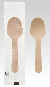 サンナップ完封ウッドカトラリー100本スプーン個包装使い捨て木製DSPW100P(透明袋入りデザートスプーン)