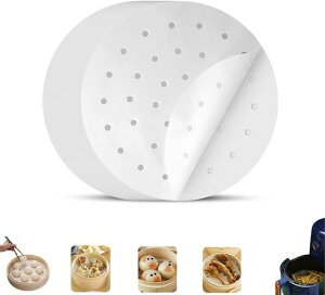 MOCOXYKLXYせいろシートセイロシート円形直径25cm100枚入り使い捨て中華セイロ用調理用紙セイロ用紙エアフライヤー紙食材がくっつきにくい(円形25cm100枚入りホワイト)