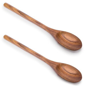 2PCS9.25インチ木製調理スプーン、手作りカトラリーツール、天然キッチン用品、スープスプーン、健康的で高い耐湿性、調理、サラダの盛り付け、ミキシング、スープのかき混ぜに最適。