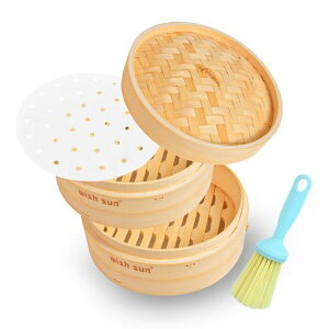 LINECYせいろ天然竹せいろ蒸し器24cm2段セット大容量竹蒸篭職人手作り竹セイロ中華せいろ蒸し料理茶わん蒸し野菜蒸し健康調理初心者でも簡単竹蒸し器(セイロ専用シート50枚付・本体2個・…