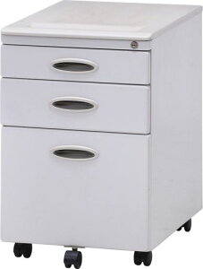 不二貿易キャビネットデスクワゴン3段幅39.6cmライトグレーキャスター付き鍵付き74577