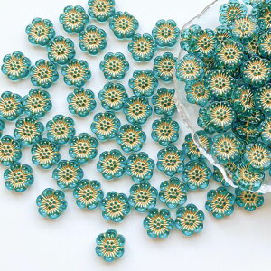 Harovoフラワービーズビーズミックスアンティークビーズアクリルビーズデコビーズビーズ手芸ブレスレットイヤリングアクセサリーパーツ100ヶアクアブルー