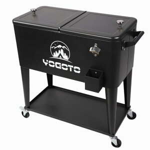 YOGOTOカート型クーラーボックス80Lキャスター付き長時間保冷保温ローリングクーラーボックスキャンプ大型保冷BOXクーラーカートアウトドアスチールフォームクーラー栓抜き付きトレー付…