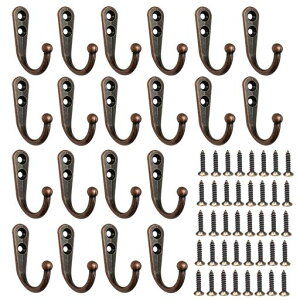 MHSKNHW壁掛けフック20個セット高耐荷重ネジ付きフック赤古銅色金具壁付け帽子掛けコート掛け吊り下げ収納玄関浴室キッチン用落下防止