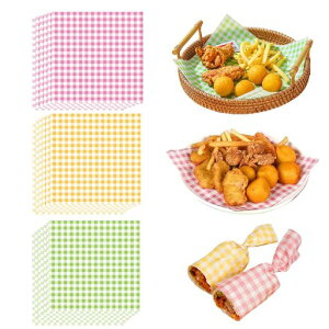 RuiChyクッキングペーパー150枚入りクッキングシートラミネート紙サンドイッチ包装紙天ぷら敷紙マカロンカラーチェック柄強力な防水性と耐油性可愛い揚げ物ハンバーガー花束の包装紙18*…