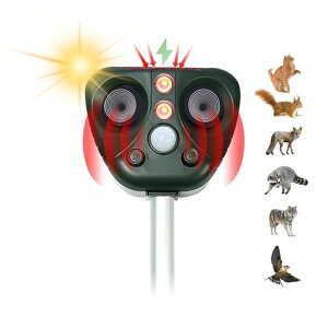 Sonwon動物撃退器害獣対策器超音波動物よけ対策猫よけ鳥よけ犬よけネズミ除け赤外線センサー10m感知範囲USB充電&ソーラー充電超長待機5モードIP65防水避け害獣グッズ(1個グリーン)