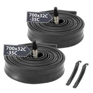 MOHEGIA2本セットロードバイク自転車チューブ:700x32-35Cクロスバイク700C自転車用チューブ-48mm仏式バルブ+2本タイヤレバー