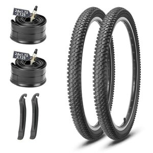 MOHEGIA2本セットマウンテンバイク自転車タイヤ:24x1.95インチ30TPI組み合わせセット-折り畳み式交換用英式チューブ、タイヤレバー-黒色