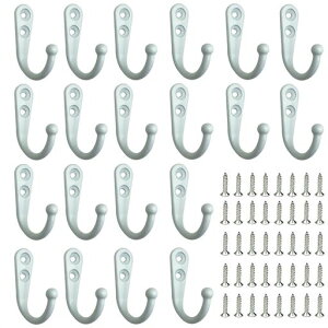 MHSKNHW壁掛けフック20個セット高耐荷重ネジ付きフック白ペイント色金具壁付け帽子掛けコート掛け吊り下げ収納玄関浴室キッチン用落下防止