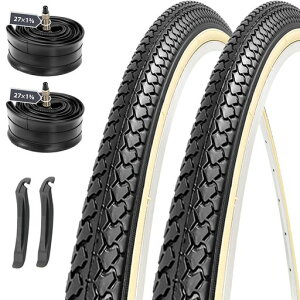 MOHEGIA2本セット27x13/8自転車タイヤ:27インチ37-630軽快車耐摩耗街乗り通勤アーバンバイク、ママチャリ対応-携帯用交換用タイヤチューブコンボセット-スキンサイド