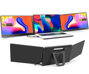KOGODAトリプルモニター14インチモバイルデュアルモニター3画面ディスプレイType-C/USB2.0対応11.6~15.6インチノートパソコン用180°回転折りたたみ式デュアルディスプレイケーブル一本で接続FHD…