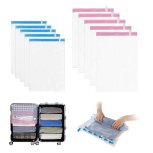 Hoxhyon圧縮袋旅行衣類圧縮袋10枚入約80%圧縮真空あっしゅく袋洋服掃除機不要手巻き防カビ防虫衣替え収納トラベル出張引っ越し家庭用再利用可能旅行便利グッズ32*39cm(5枚)+35*50cm(5枚)