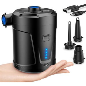Tigwissエアーポンプ電動空気入れ超軽量強力400L/分【3つのノズル】エアポンプ5200mAh大容量バッテリーType-C充電式空気抜きインフレーターマットキャンプ浮き輪