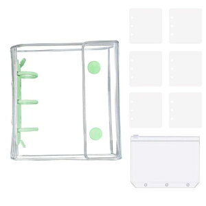 JINGYOUシール帳バインダーppシートプラ板クリア透明a8手帳推しカラー収納袋付き手のひらサイズファイルチェキ写真トレカ用(グリーン)