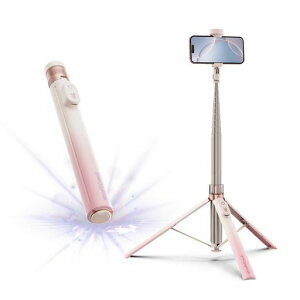 KraftGeekジャストタップ・スマホ三脚168cm|iPhone対応自撮り棒|コールドシュー装備|Bluetoothリモコン付|軽量・コンパクト・折りたたみ式|Vlog・旅行・集合写真に最適|オンブレピーチ