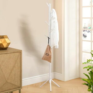 VECELOポールハンガー幅45x奥行き45x高さ175CMコートハンガーコートラックハンガーラック帽子掛けコート掛け玄関収納竹製おしゃれ衣類収納組立簡単ホワイト
