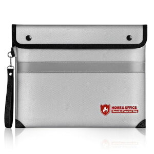 耐火書類収納バッグファスナーとボタンの二重閉鎖防爆防水防災耐熱(2093°C)現金収納防犯耐火バッグトートバッグ家庭用A4サイズ大容量(グレー)