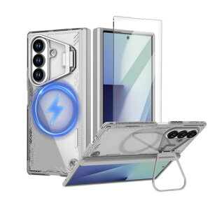 NillkinGalaxyZfold7�P�[�X�N���A���������K���X�t�B�����t���X�^���h�@�\�q���W�ی�Magsafe/MagFit�Ή����C�����X�[�d�Ή��}�O�l�b�g�z���M�����N�V�[ZFold7�G�R�f�ނ��菝�h�~���^�㎿