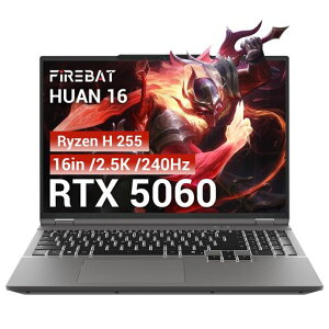 FIREBAT�m�[�g�p�\�R���A�ŐV��RTX5060�A4.9GHzAMDRyzen7H255�v���Z�b�T�[�A240Hz�������t���b�V�����[�g�A16�C���`UltraHD�X�N���[���A���^���V���[�V�AWin11�ARGB