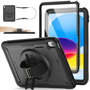SEYMACstockiPadA16第11世代11インチ/第10世代10.9インチ専用ケース耐衝撃Gフック式ハンドストラップ360°回転スタンドペン収納ショルダーストラップフィルム付き前面フレーム全面保護カバー(ブ…