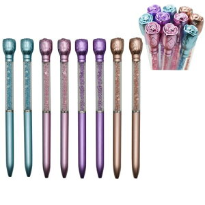Maydahuiおしゃれクリスタルバラ花ボールペン油性8本セット0.5mm黒インクかわいい薔薇花束キラキラ文房具可愛い母の日誕生日バレンタインギフトプレゼント