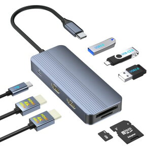 USBハブType-CドッキングステーションHDMI2つ4K・60Hz対応8-IN-1HDMIType-C変換アダプタUSB-A/USB-C高速データ転送/PD100W急速充電/SD&TFカードドッキングステーション