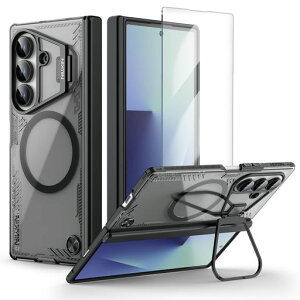 NillkinGalaxyZfold7�P�[�X�N���A���������K���X�t�B�����t���X�^���h�@�\�q���W�ی�Magsafe/MagFit�Ή����C�����X�[�d�Ή��}�O�l�b�g�z���M�����N�V�[ZFold7�G�R�f�ނ��菝�h�~���^�㎿