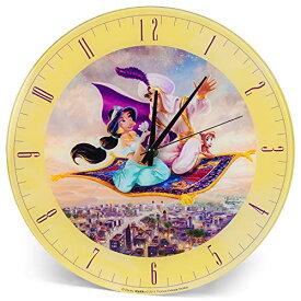 壁掛け時計 インテリア インテリア 海外モデル アメリカ Mark Feldstein & Associates Aladdin and Jasmine Disney Kinkade Pale Yellow 12 inch Glass Round Wall Clock壁掛け時計 インテリア インテリア 海外モデル アメリカ