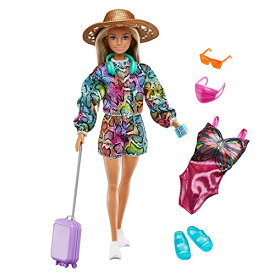 バービー バービー人形 Barbie Doll & Accessories, Holiday Fun Summer Travel Doll with Rainbow Jogger Top and Shorts, Swimsuit, Luggage and Moreバービー バービー人形
