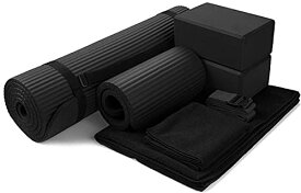 ヨガマット フィットネス BalanceFrom GoYoga 7-Piece Set - Include Yoga Mat with Carrying Strap, 2 Yoga Blocks, Yoga Mat Towel, Yoga Hand Towel, Yoga Strap and Yoga Knee Pad (Black, 1/2"-Thick Mat)ヨガマット フィットネス