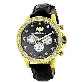 腕時計 ラックスマン メンズ LUXURMAN Mens Diamond Watch 0.2ctw Black MOP Liberty 18k Yellow Gold Plated Swiss Movement w Leather Band腕時計 ラックスマン メンズ