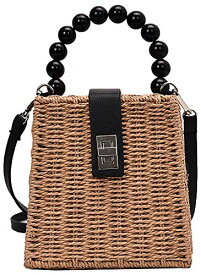 QZUnique ハンドバッグ カバン ユニーク かわいい QZUnique Women Straw Hangbag Beach Crosbody Bag PU Strap Handmade Rattan Shoulder Bag Beads Top HandleQZUnique ハンドバッグ カバン ユニーク かわいい