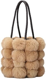 QZUnique ハンドバッグ カバン ユニーク かわいい QZUnique Faux Fur Bucket Handbag Women's Drawstring Fur Crossbody Bag Shoulder Tote BagQZUnique ハンドバッグ カバン ユニーク かわいい