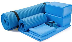 ヨガマット フィットネス BalanceFrom GoYoga 7-Piece Set - Include Yoga Mat with Carrying Strap, 2 Yoga Blocks, Yoga Mat Towel, Yoga Hand Towel, Yoga Strap and Yoga Knee Pad (Blue, 1/2"-Thick Mat)ヨガマット フィットネス