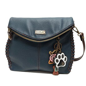 chala バッグ パッチ カバン かわいい CHALA Charming Crossbody Bag - Flap Top and Leather Key Charm in Navy, Cross-Body or Shoulder Purse (Navy_ 619 Paw)chala バッグ パッチ カバン かわいい