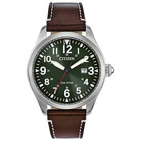 腕時計 シチズン 逆輸入 海外モデル 海外限定 Citizen Men's Eco-Drive Weekender Garrison Field Watch in Stainless Steel with Brown Leather strap, Green Dial (Model: BM6838-09X)腕時計 シチズン 逆輸入 海外モデル 海外限定