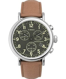 腕時計 タイメックス レディース Timex Men's Standard Chronograph 41mm Watch ? Silver-Tone Case Green Dial with Brown Leather Strap腕時計 タイメックス レディース
