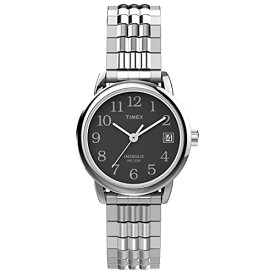 腕時計 タイメックス レディース Timex Women's Easy Reader 25mm Perfect Fit Watch ? Silver-Tone Case Black Dial with Silver-Tone Expansion Band腕時計 タイメックス レディース